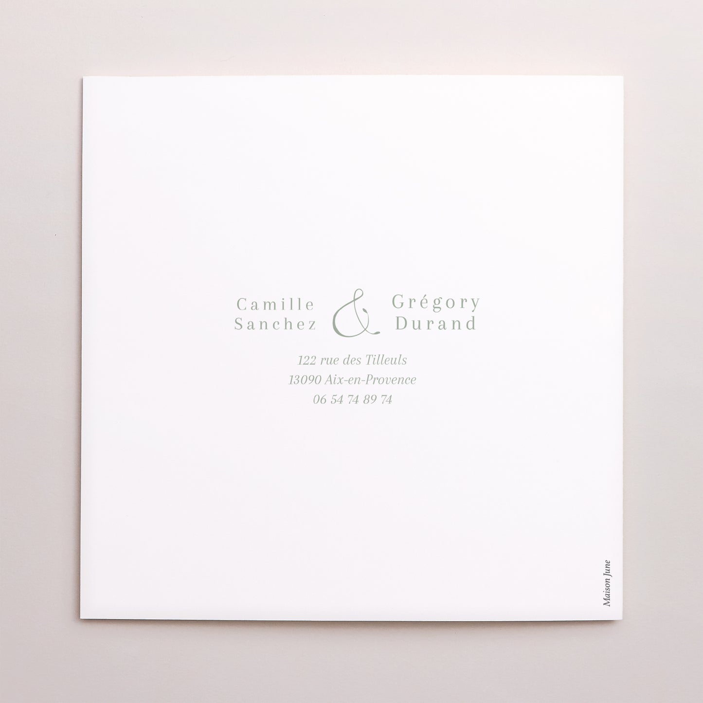 Faire-part Mariage Carré double volet Vert d'eau photo N° 3