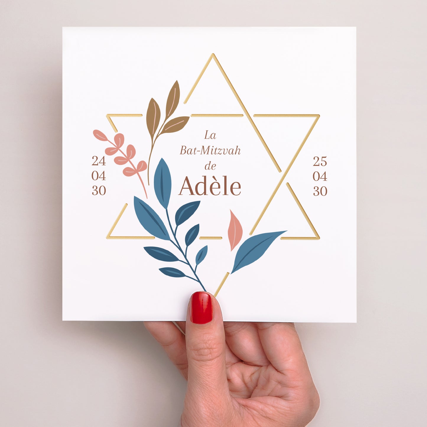 Faire-part Bat Mitzvah Simple carré Bat Mitzvah florale photo N° 2