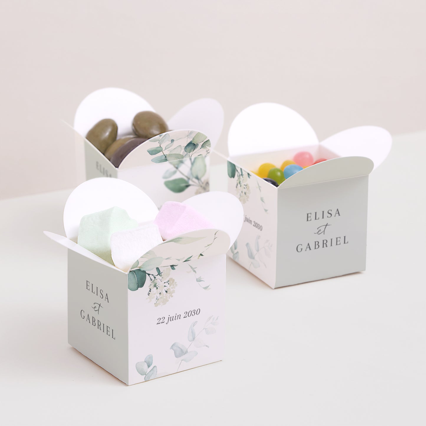 Boîte à dragées Mariage Ouverture papillon Eucalyptus watercolor photo N° 3
