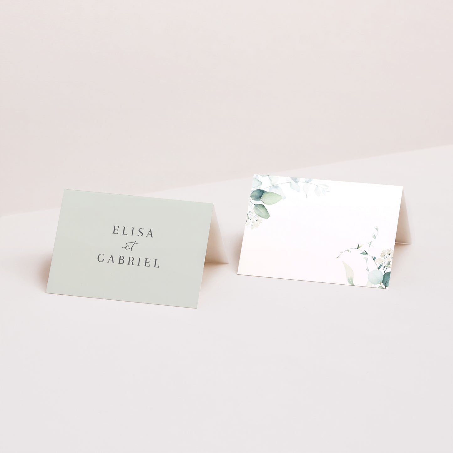 Marque-place Mariage 2 volets Eucalyptus watercolor photo N° 1