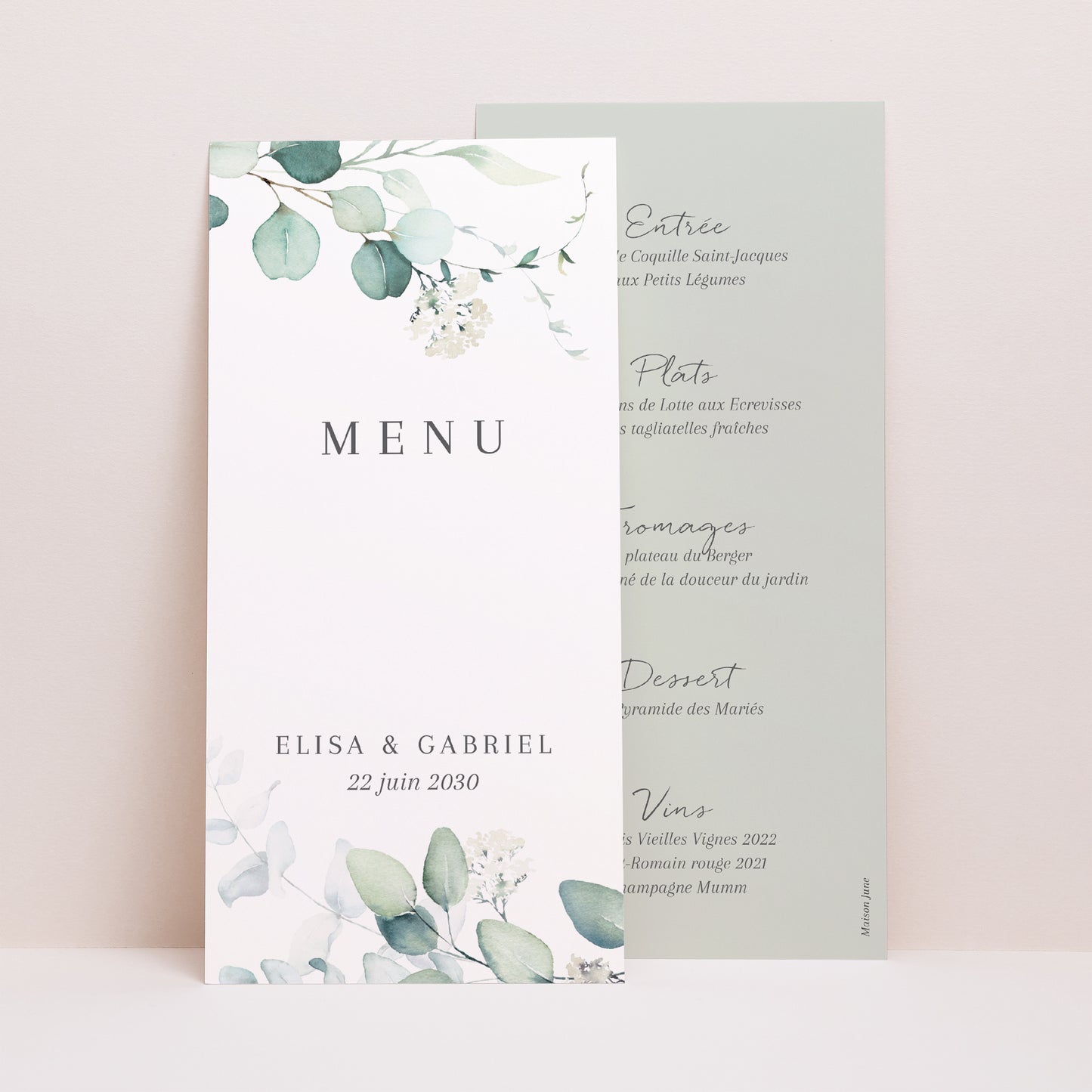 Menu Mariage Panoramique portrait Eucalyptus watercolor photo N° 1