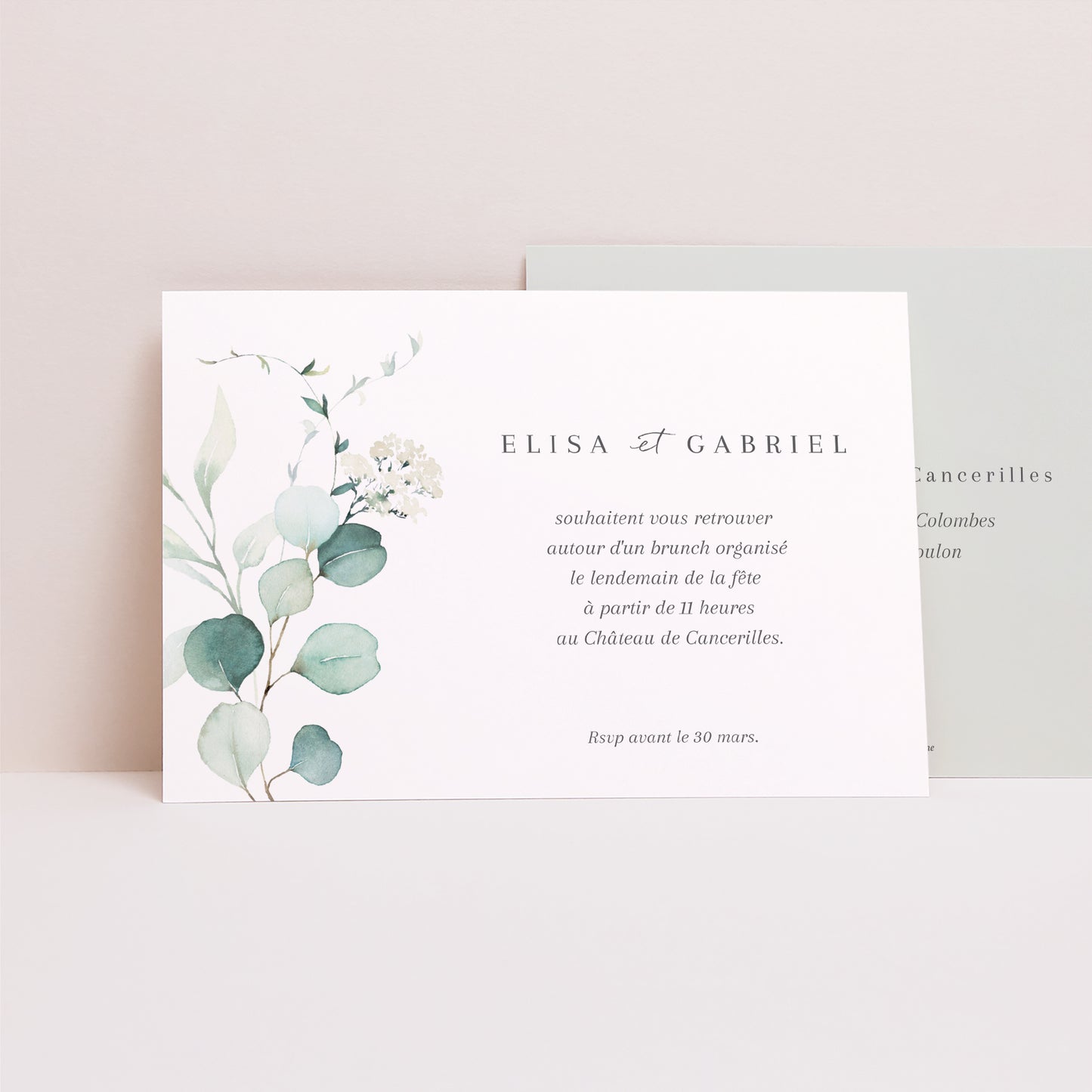 Invitations Mariage Paysage Eucalyptus watercolor photo N° 1