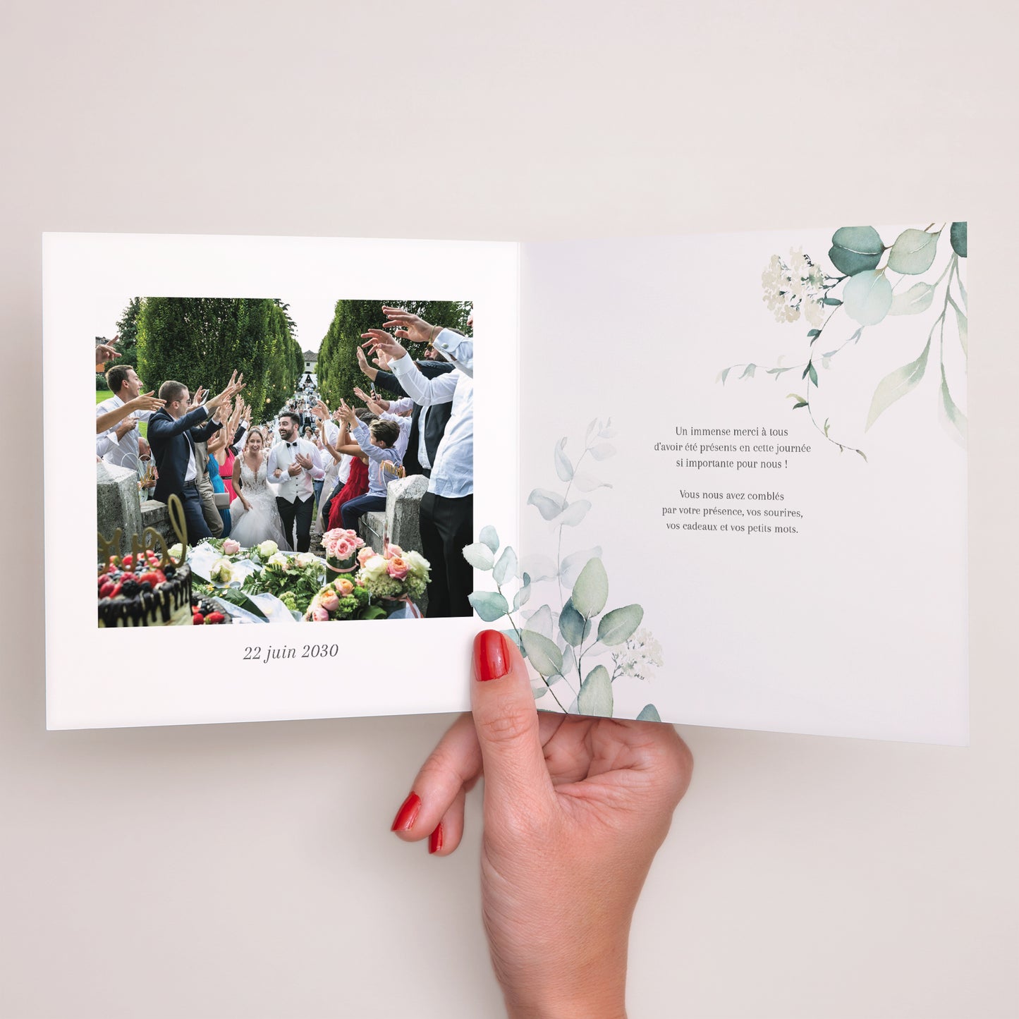 Remerciements Mariage Carré double volet Eucalyptus watercolor photo N° 2