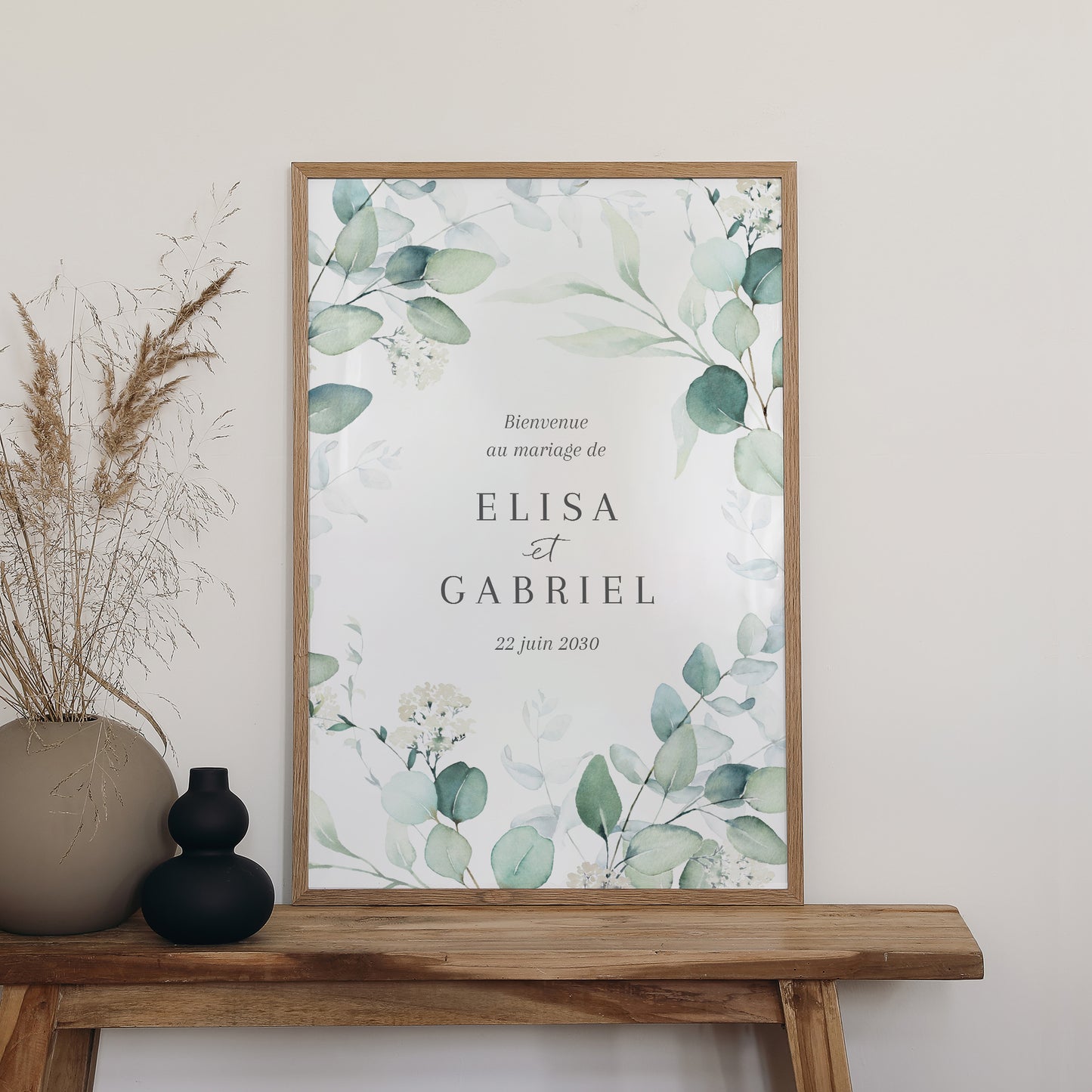 Panneau bienvenue Mariage Portrait 60 x 90 cm Eucalyptus watercolor photo N° 2