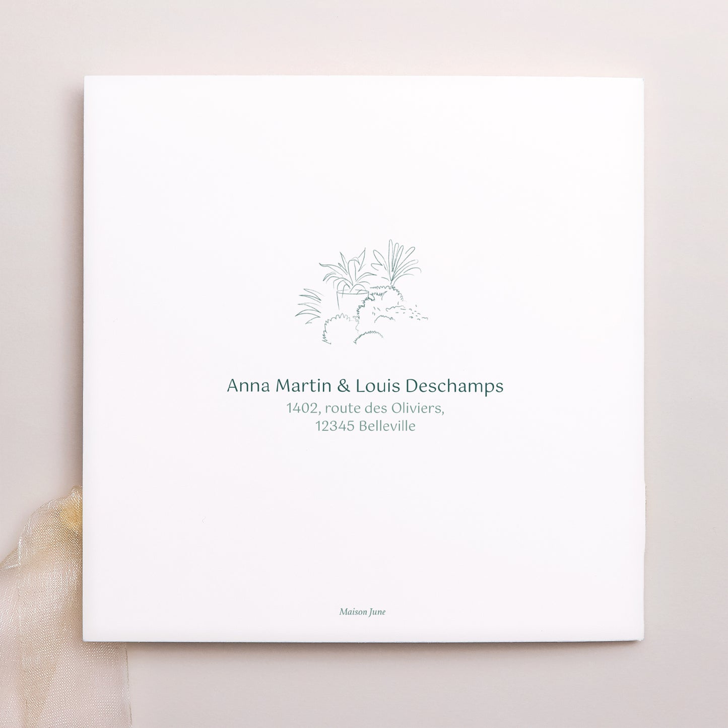 Faire-part Mariage Pochette carrée, 3 cartes, étiquette Le domaine des Lumières photo N° 4