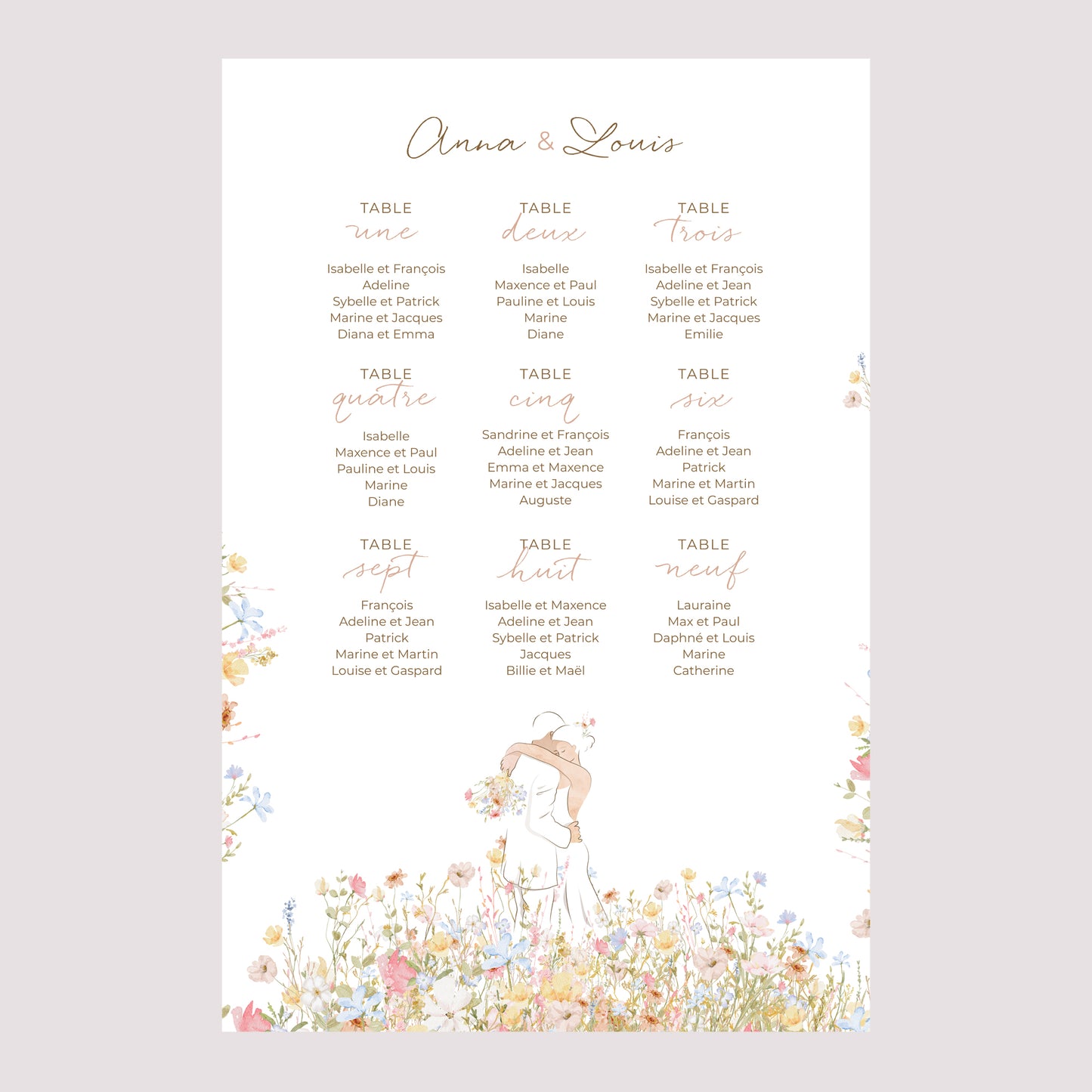 Plan de table Mariage Portrait 60 x 90 cm Amour champêtre photo N° 2