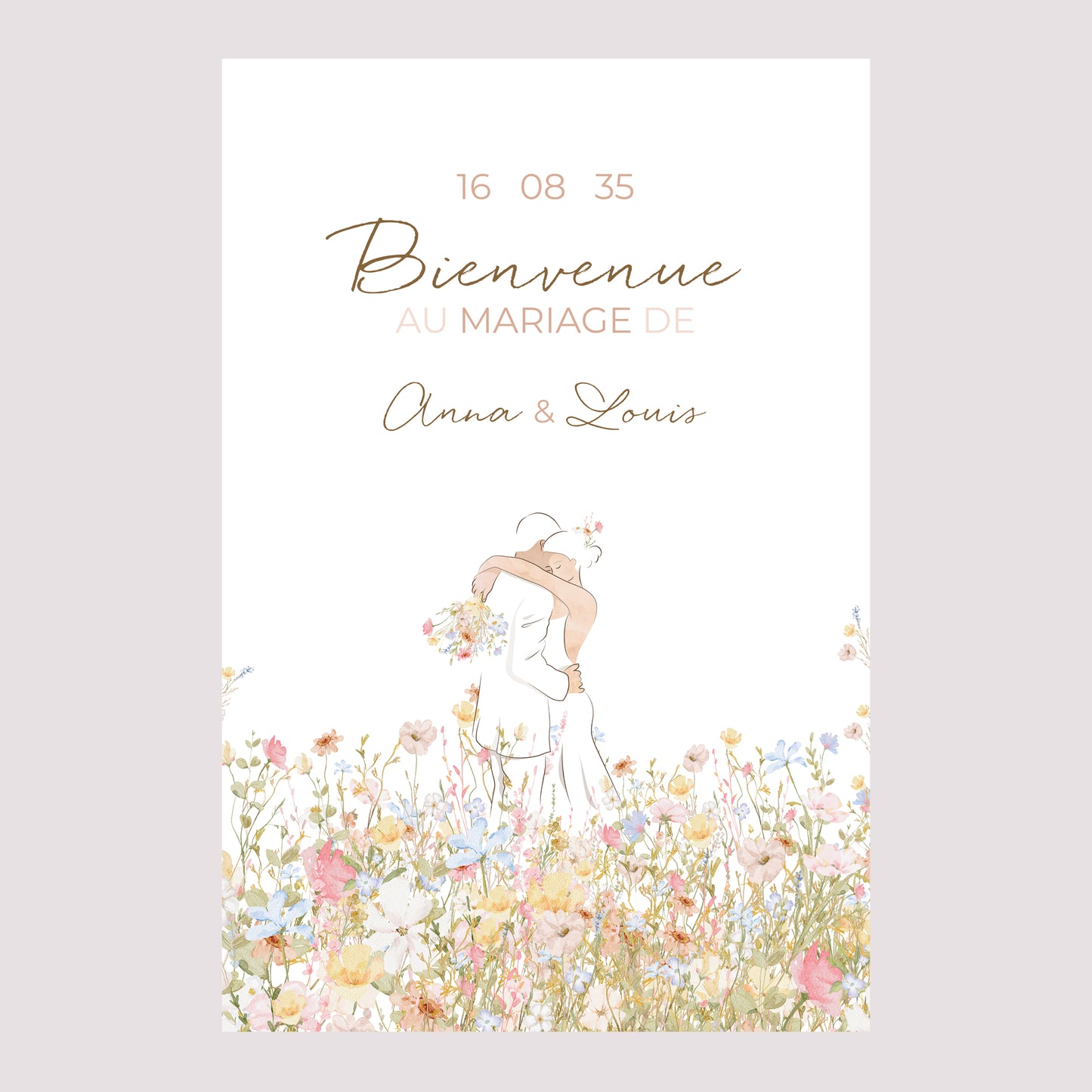 Panneau bienvenue Mariage Portrait 60 x 90 cm Amour champêtre photo N° 2