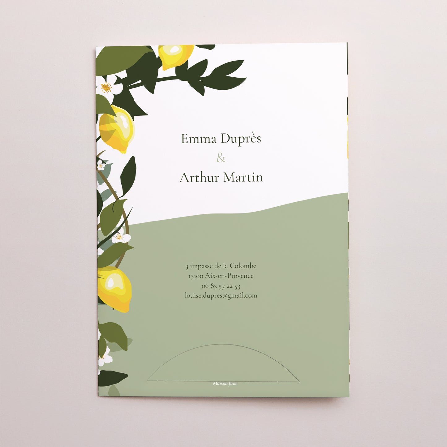 Faire-part Mariage Pochette 2 cartes Sous les Citronniers photo N° 4
