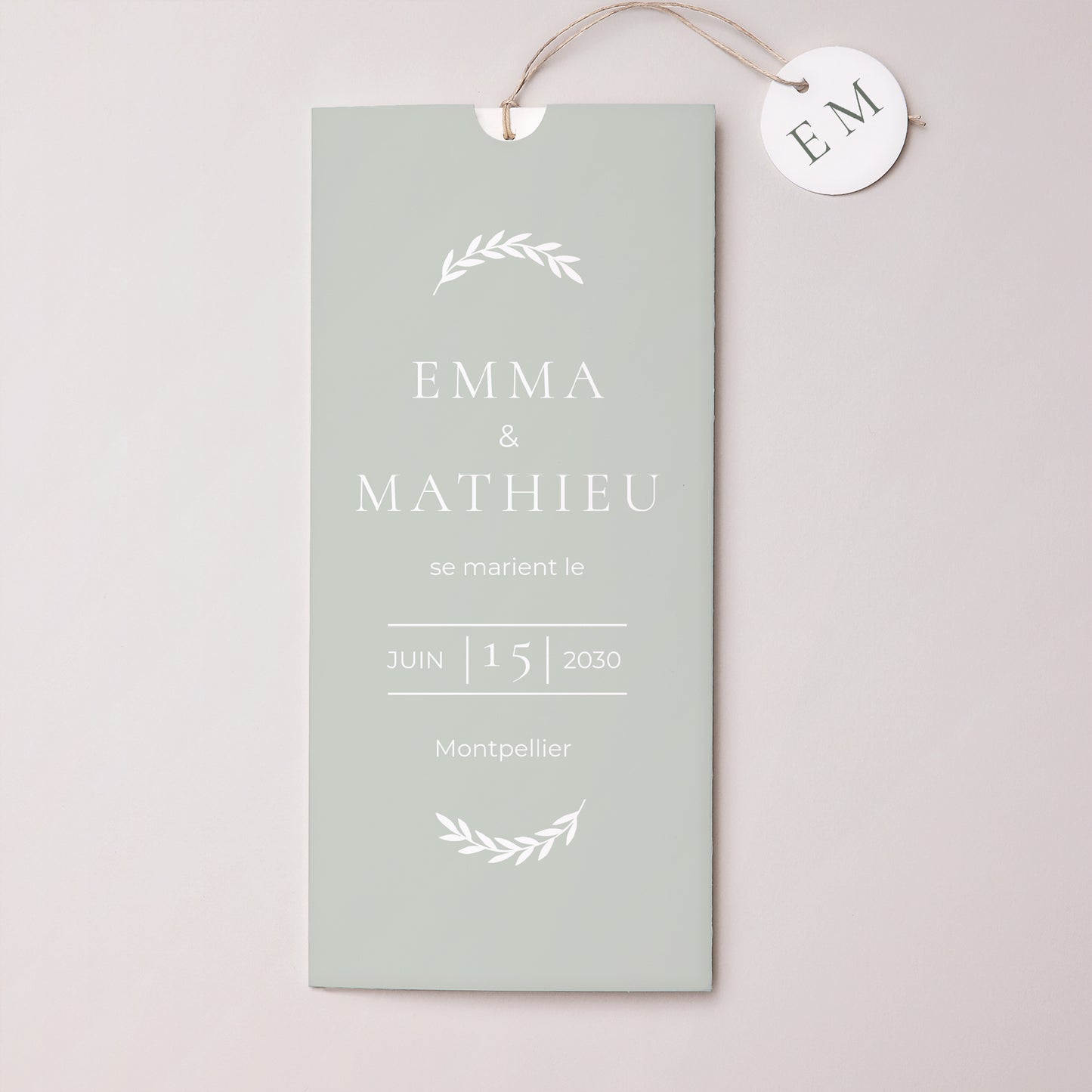 Faire-part Mariage Pochette portrait 2 cartes, étiquette Classico photo N° 1
