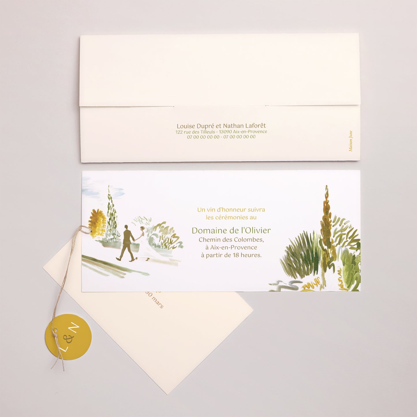 Faire-part Mariage Pochette 2 cartes, étiquette En chemin photo N° 4