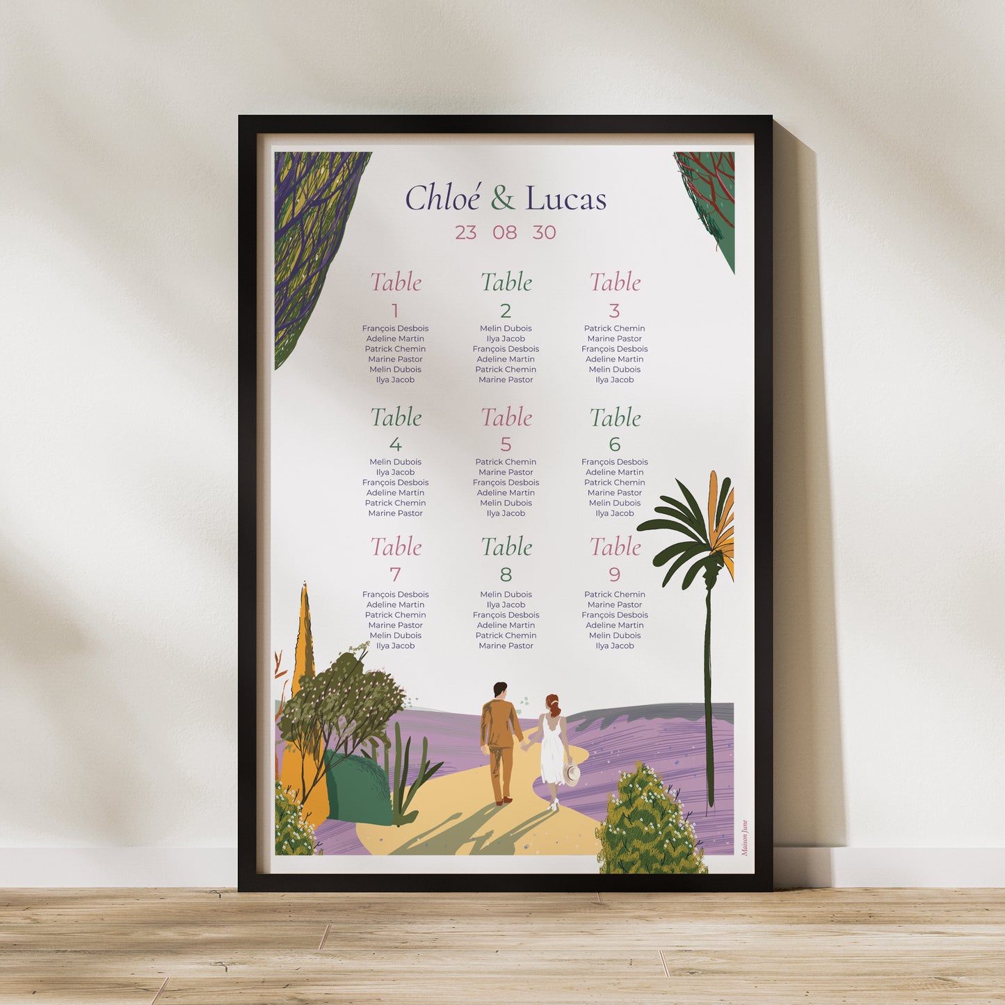 Plan de table Mariage Portrait 60 x 90 cm Flâneurs photo N° 1
