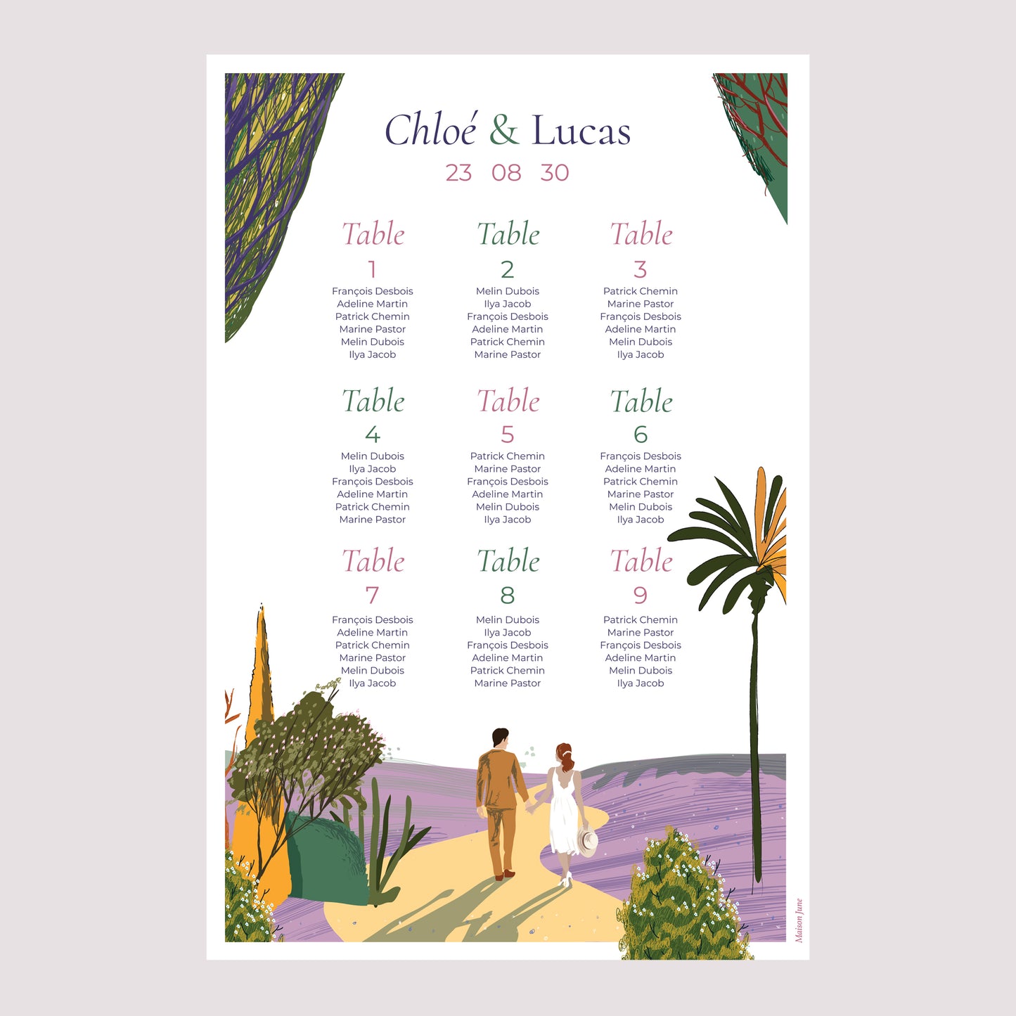 Plan de table Mariage Portrait 60 x 90 cm Flâneurs photo N° 2