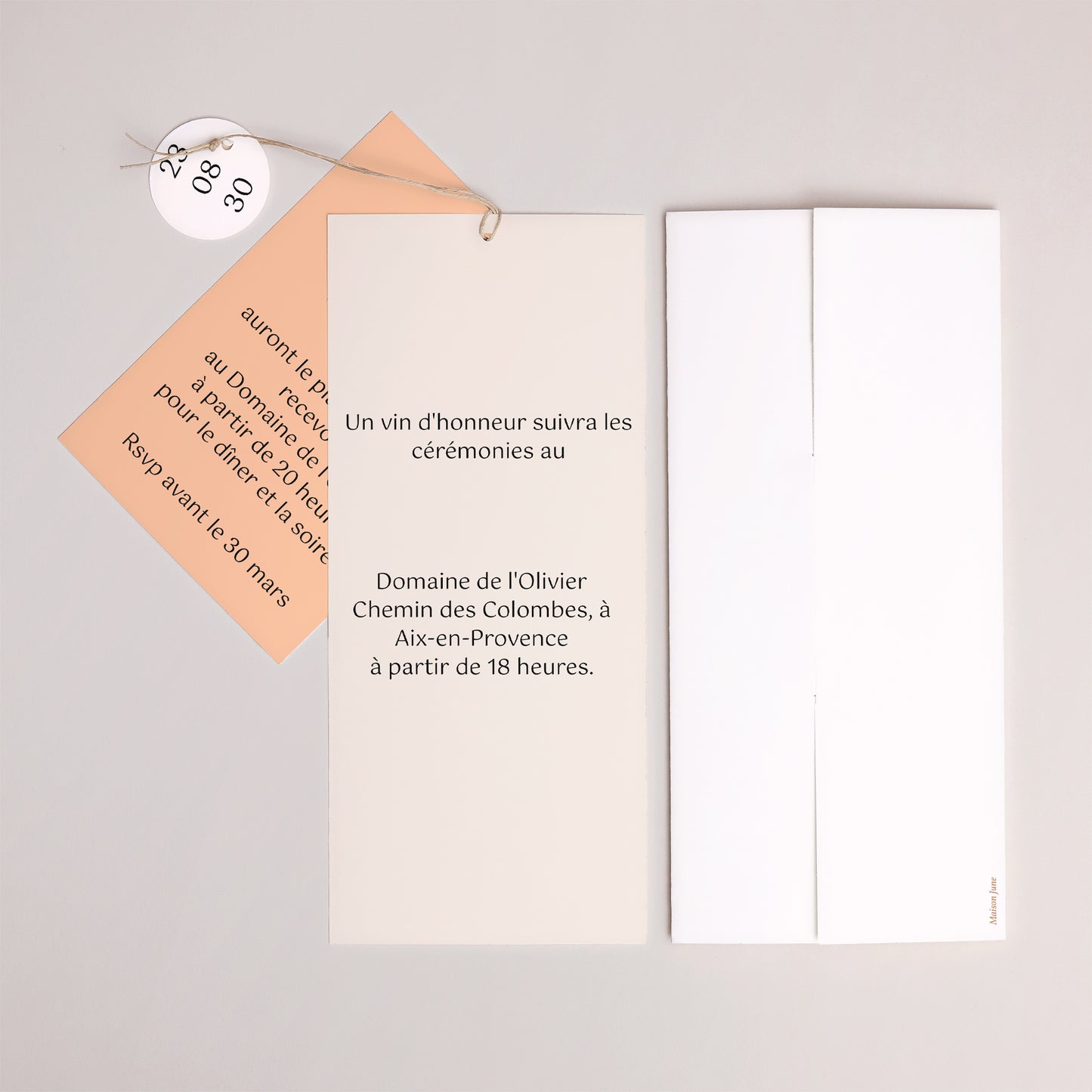 Faire-part Mariage Pochette portrait 2 cartes, étiquette Enlacés photo N° 4