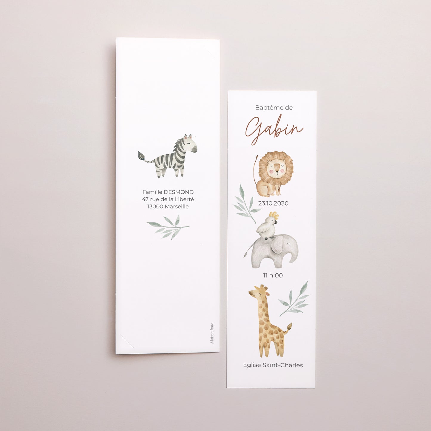 Faire-part Baptême Marque-page photo Jungle Happiness photo N° 3
