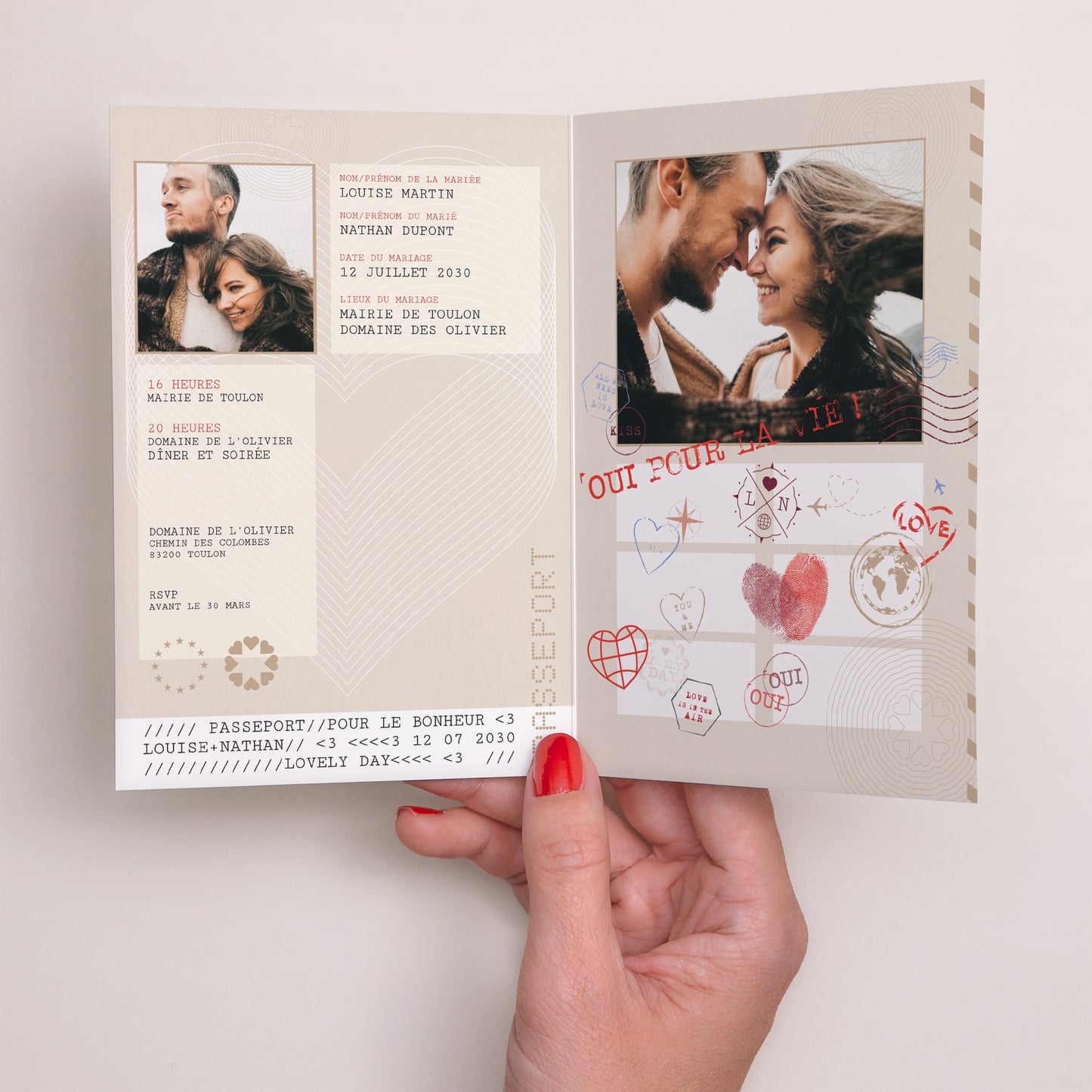 Faire-part Mariage Double volet portrait Passeport de mariage photo N° 2