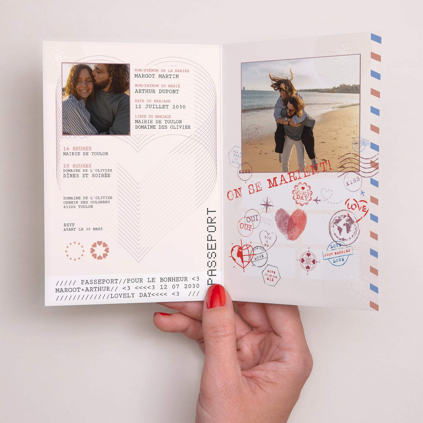 Faire-part Mariage Double volet portrait Passeport d'Amour photo N° 2