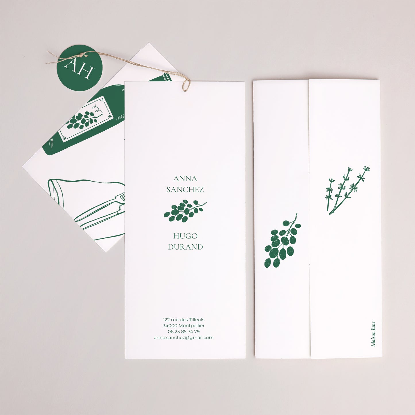 Faire-part Mariage Pochette portrait 2 cartes, étiquette Bienvenue à notre table photo N° 4