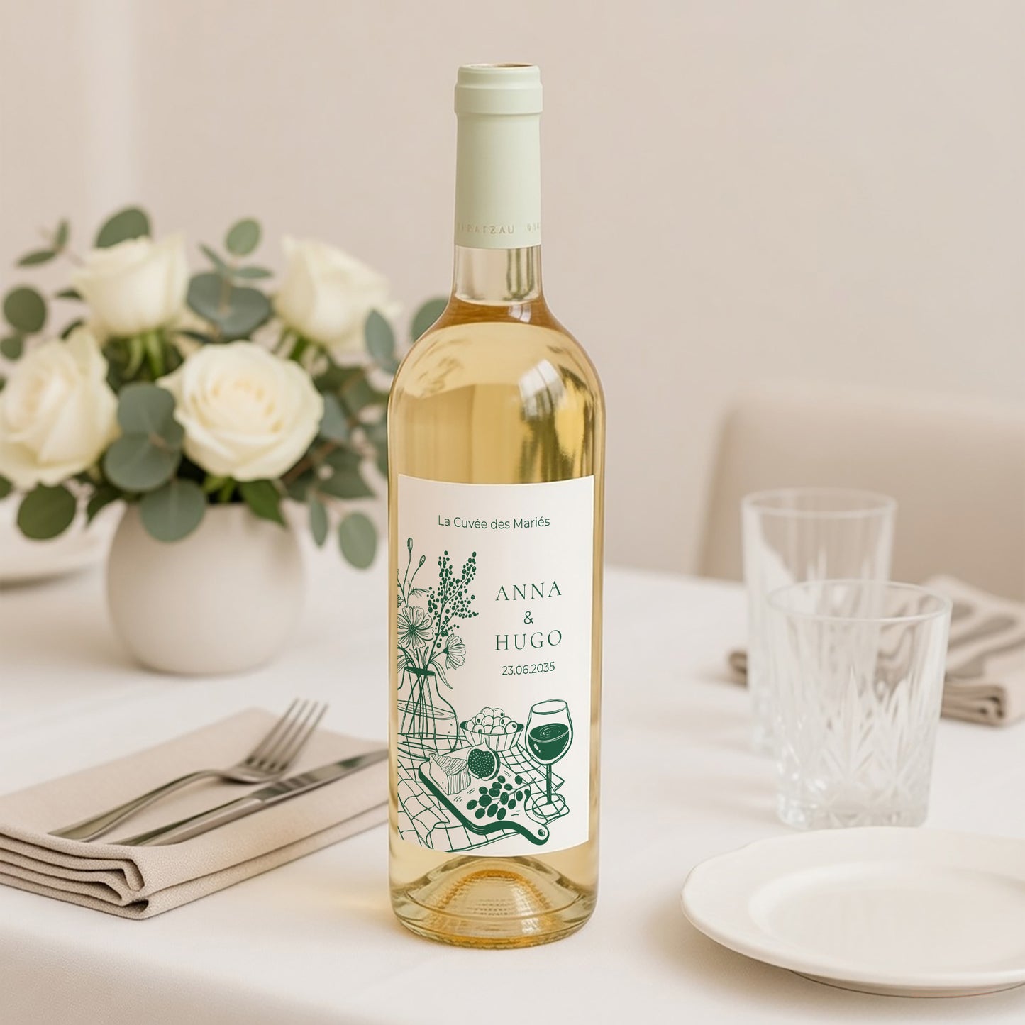 Etiquette bouteille Mariage Portrait Bienvenue à notre table photo N° 2