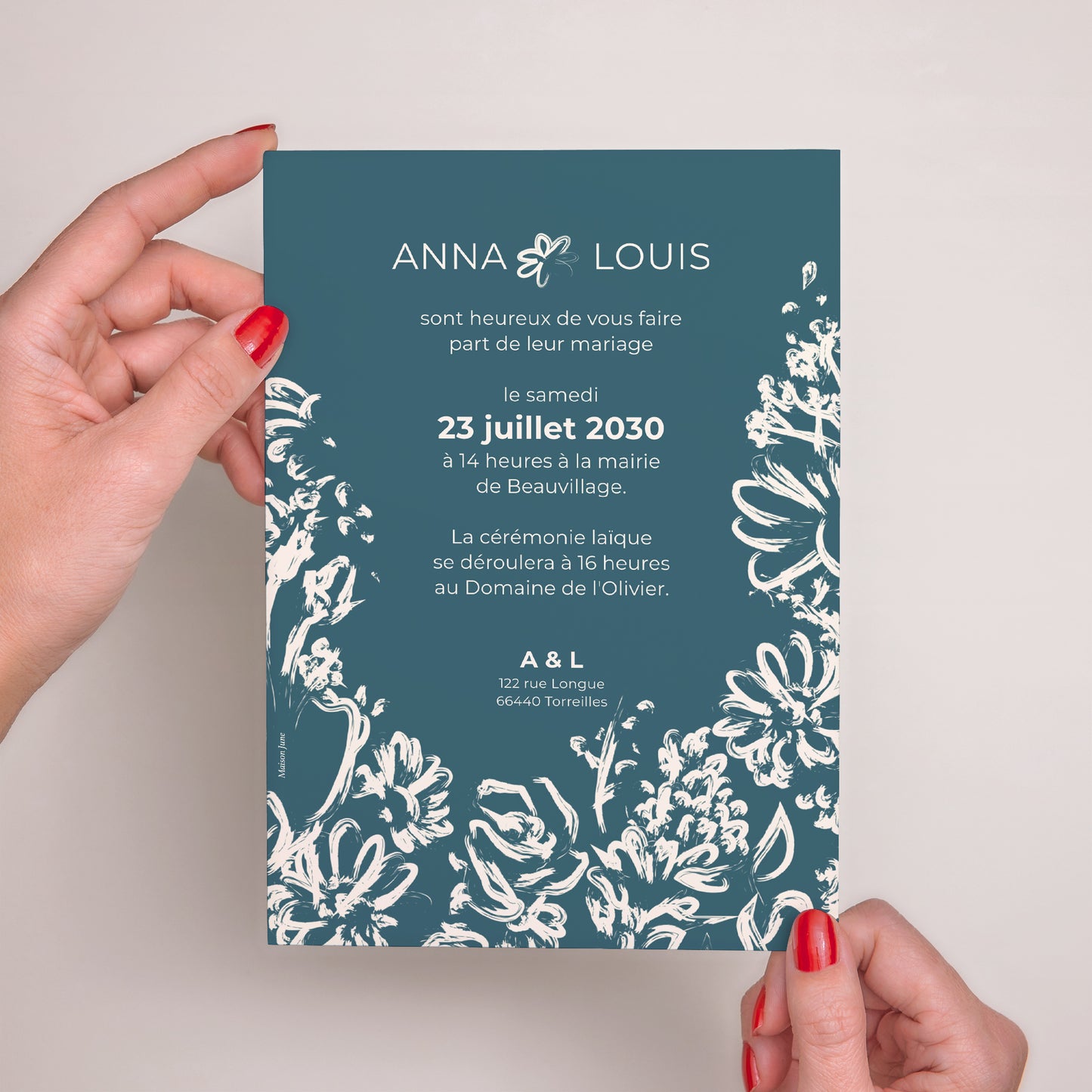 Faire-part Mariage Grand format rectangle Brush flowers photo N° 3