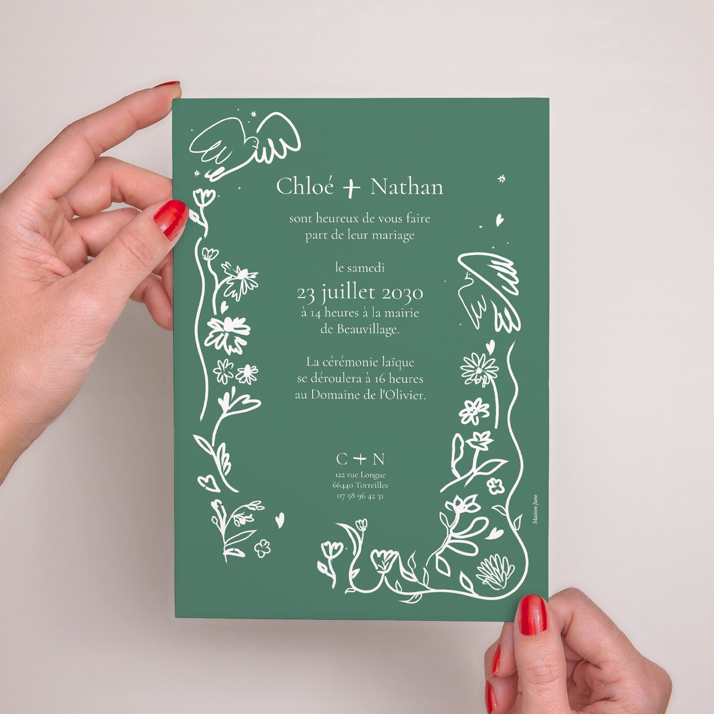 Faire-part Mariage Grand format rectangle Dessins d'amour dorés photo N° 3