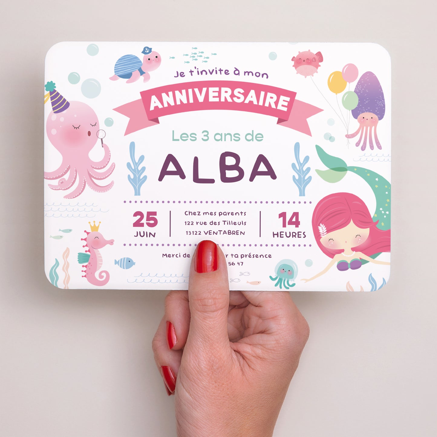 Invitations Anniversaire Enfant Paysage, bords arrondis La petite sirène photo N° 3