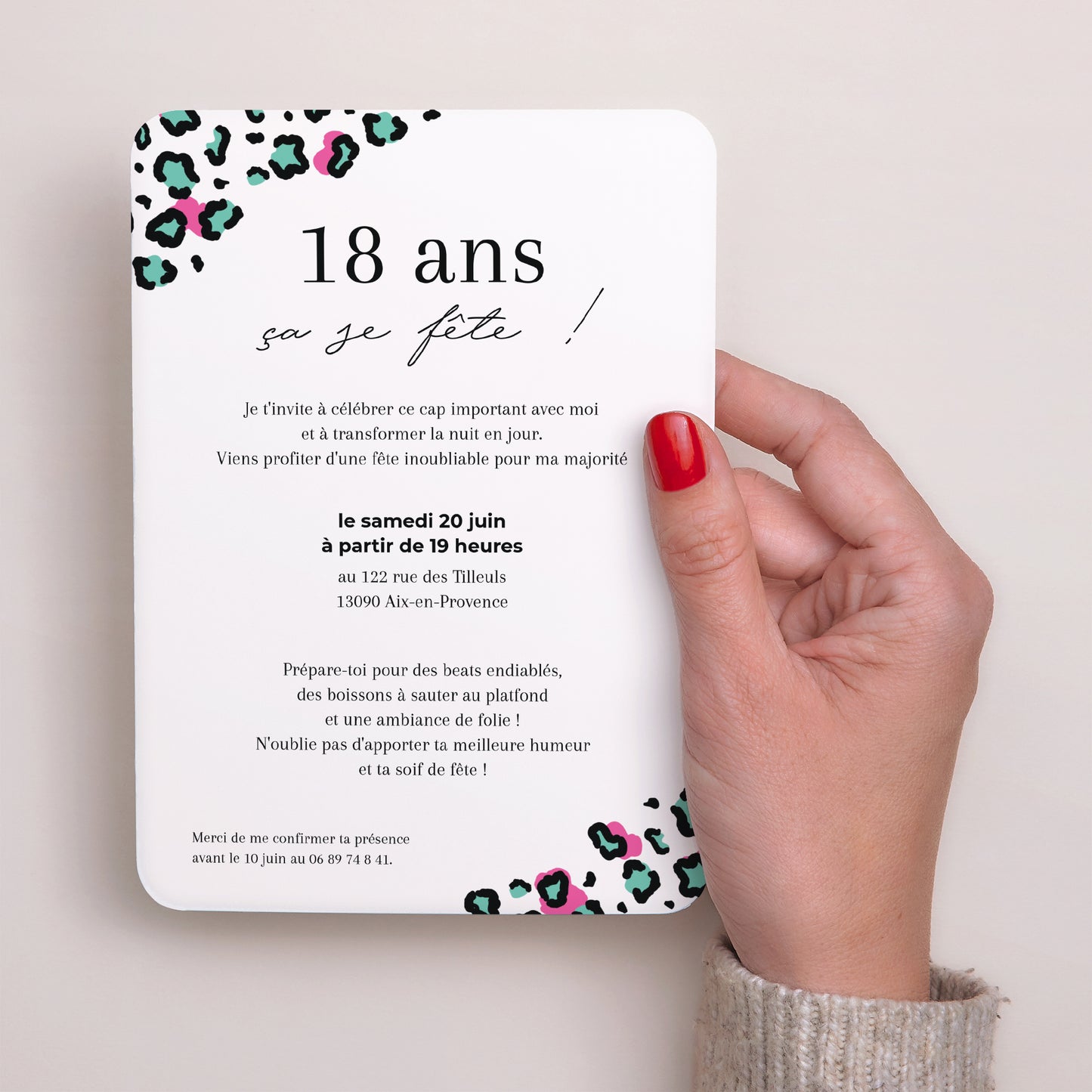 Invitations Anniversaire Adulte Portrait, bords arrondis Leopard party photo N° 3
