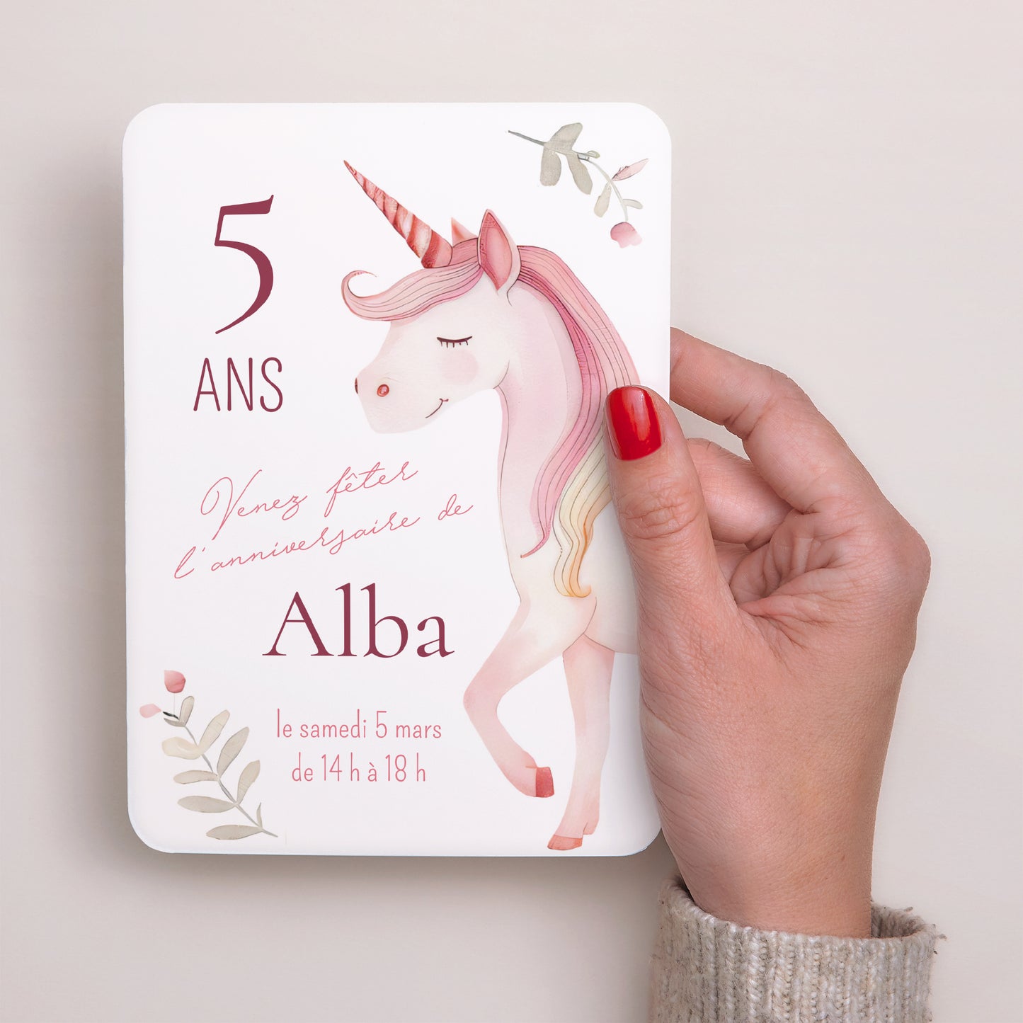 Invitations Anniversaire Enfant Portrait, bords arrondis Jolie Licorne photo N° 2