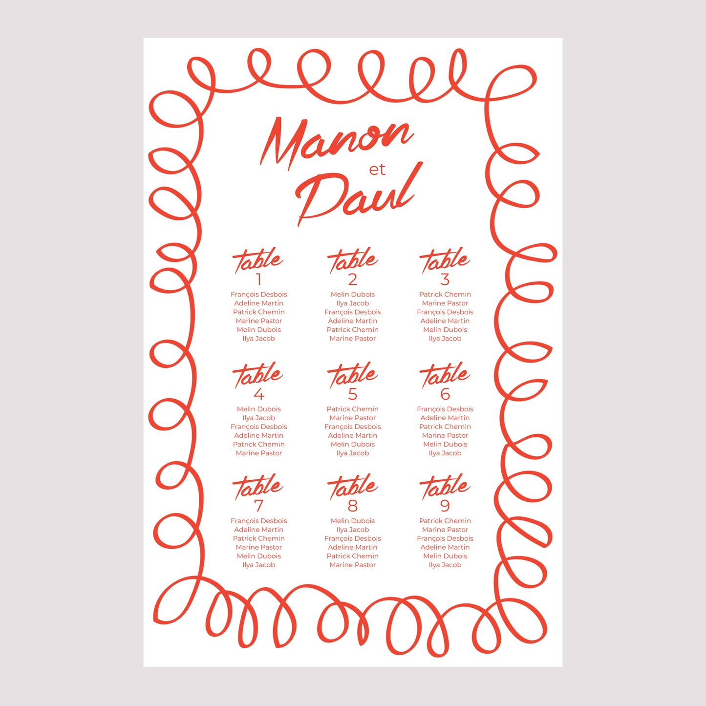 Plan de table Mariage Portrait 60 x 90 cm La Dolce Vita photo N° 2