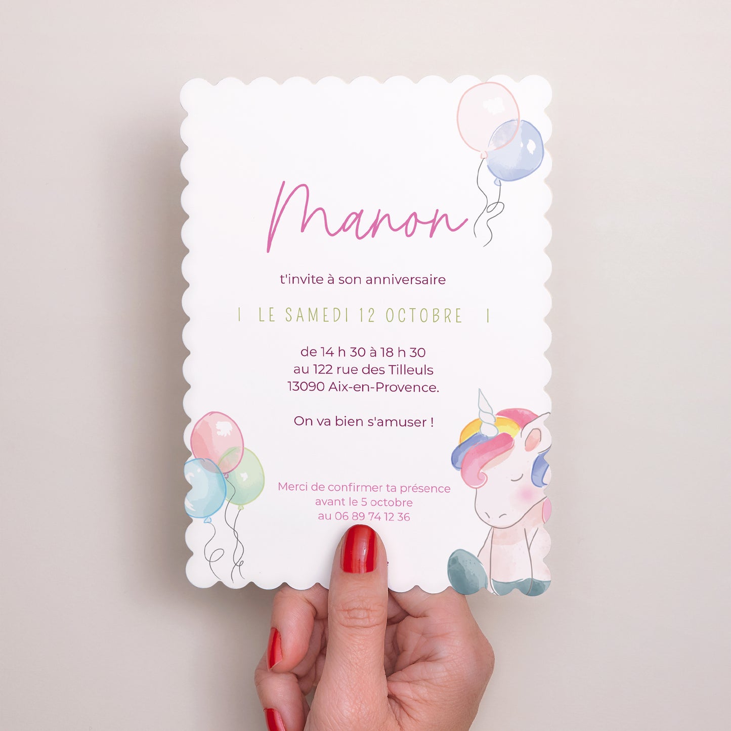 Invitations Anniversaire Enfant Portrait, bords biscuit Licorne donuts photo N° 3