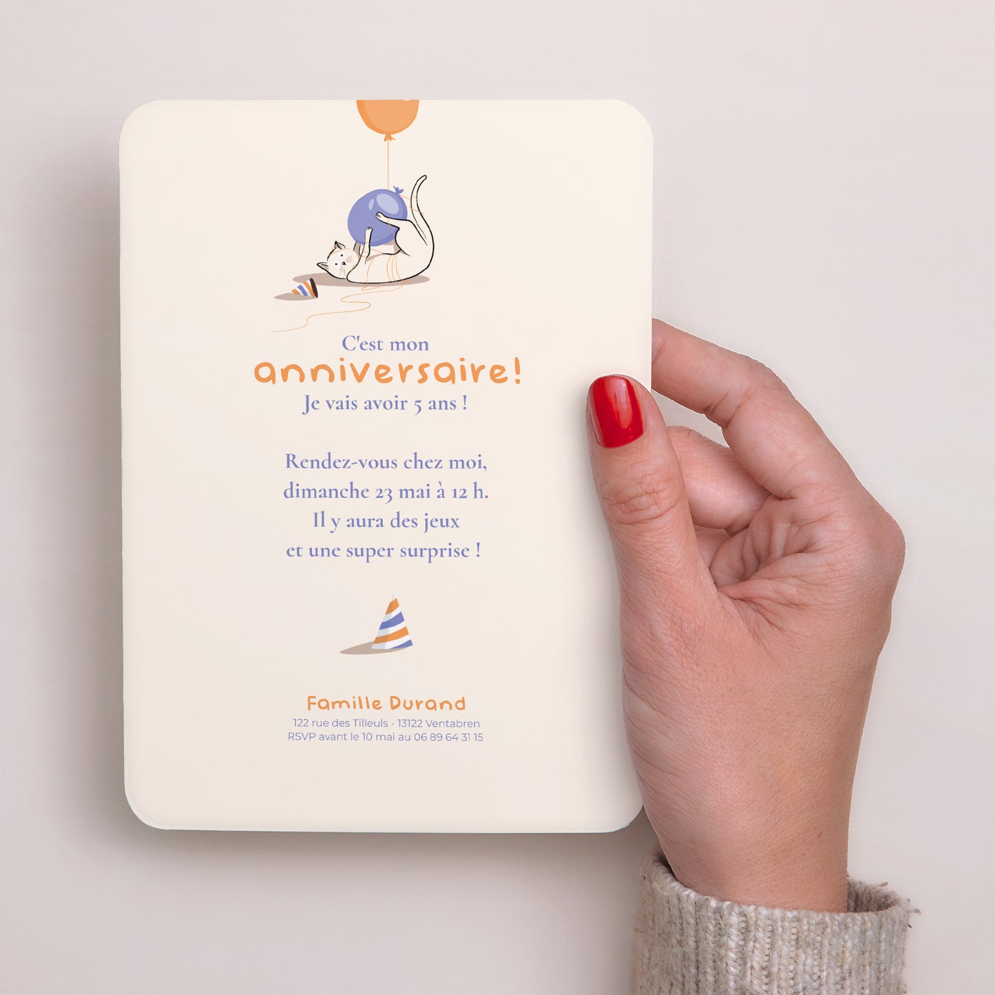 Invitations Anniversaire Enfant Portrait, bords arrondis Le chat orange photo N° 3