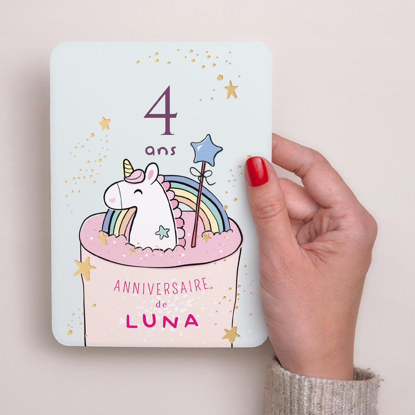 Invitations Anniversaire Enfant Portrait, bords arrondis Gâteau Licorne photo N° 2