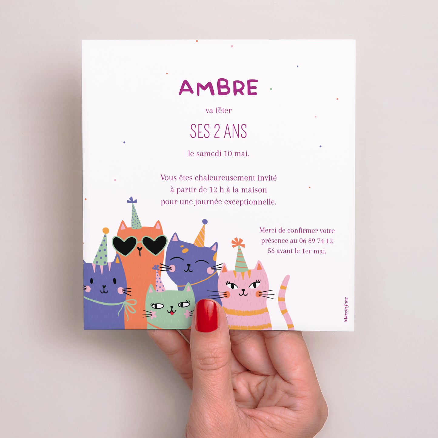 Invitations Anniversaire Enfant Carré Les chats en folie photo N° 3