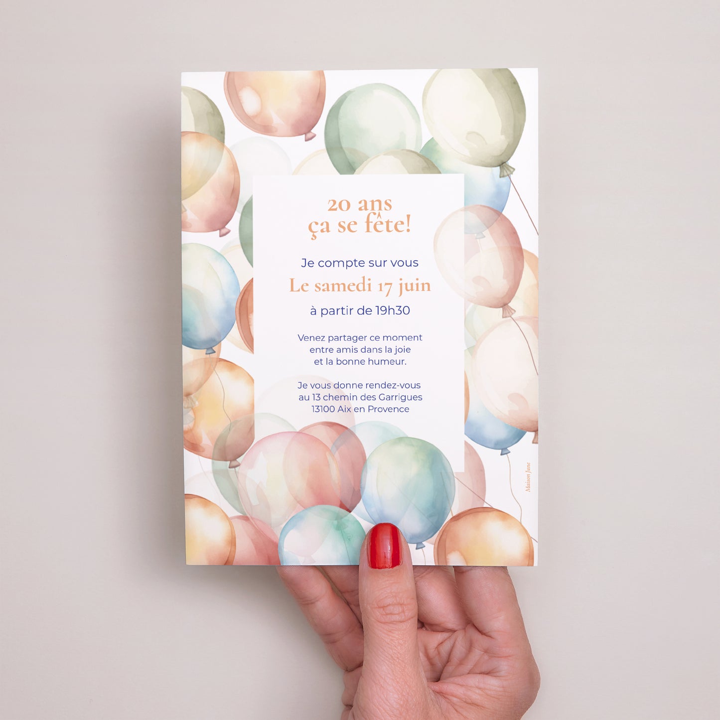 Invitations Anniversaire Adulte Portrait Ballons aquarelle photo N° 3