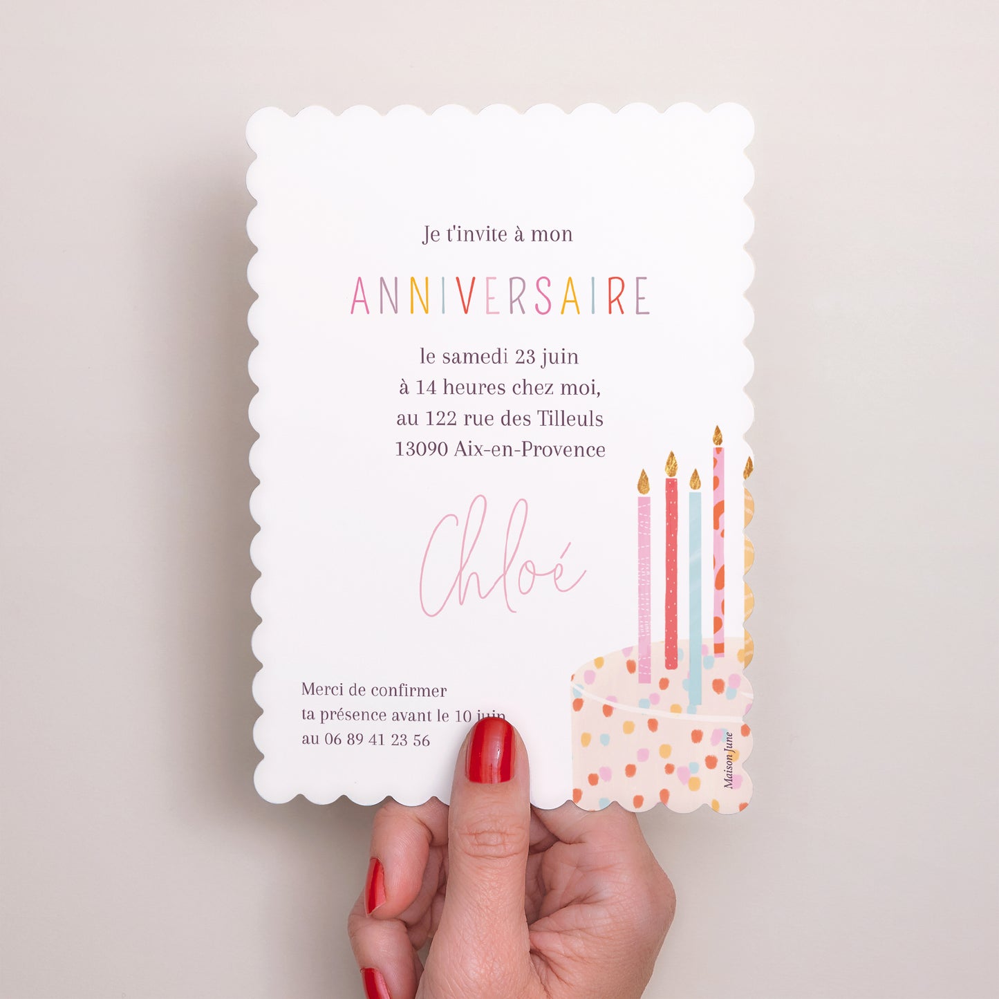 Invitations Anniversaire Enfant Portrait, bords biscuit Gâteau d'anniversaire photo N° 3