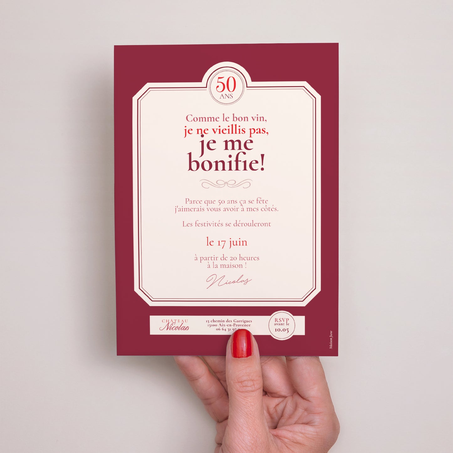 Invitations Anniversaire Adulte Portrait In vino veritas photo N° 3