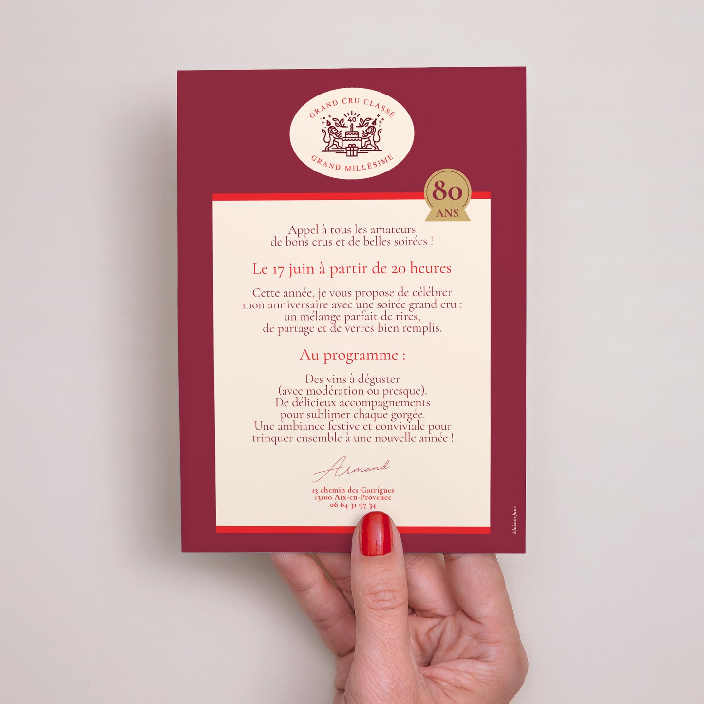 Invitations Anniversaire Adulte Portrait Grand cru photo N° 3