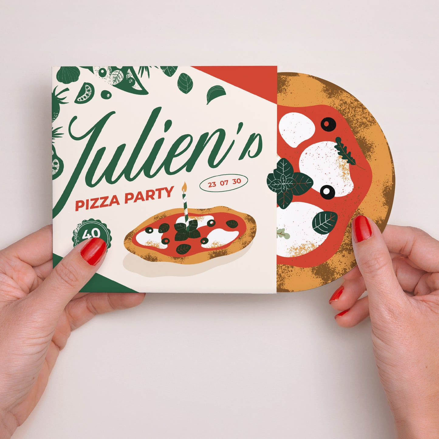 Invitations Anniversaire Adulte Pochette disque Pizza party photo N° 2