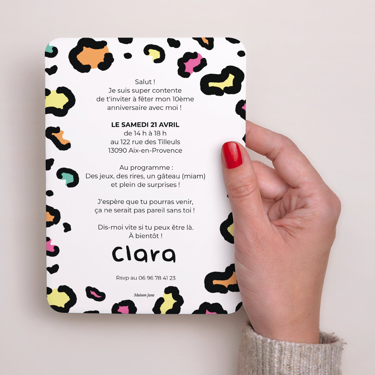 Invitations Anniversaire Enfant Portrait, bords arrondis Léopard coloré photo N° 3