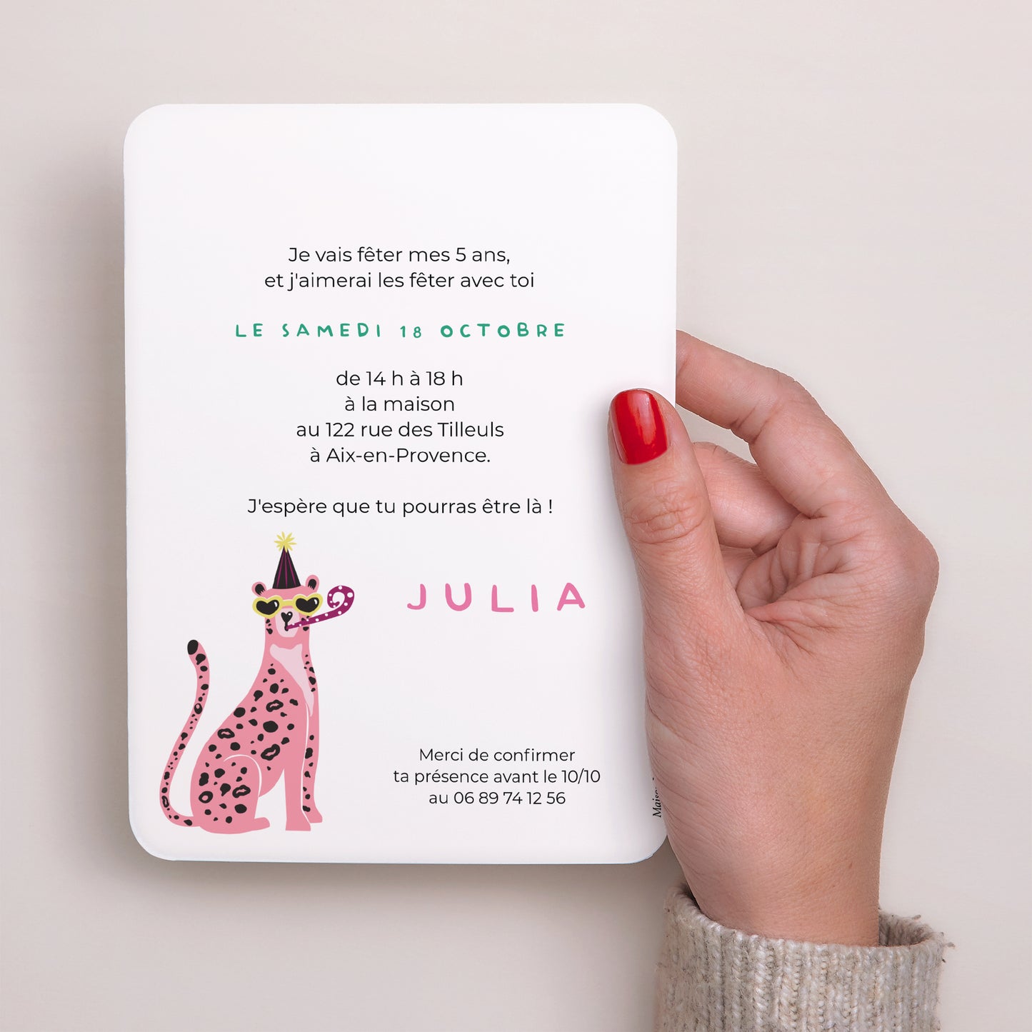 Invitations Anniversaire Enfant Portrait, bords arrondis Léopard festif photo N° 3