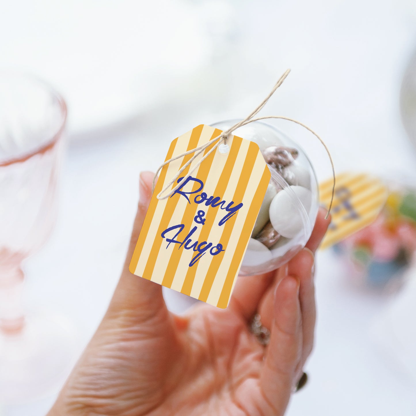 Boîte à dragées Mariage boule avec étiquette fanion Comme un air d'été photo N° 3