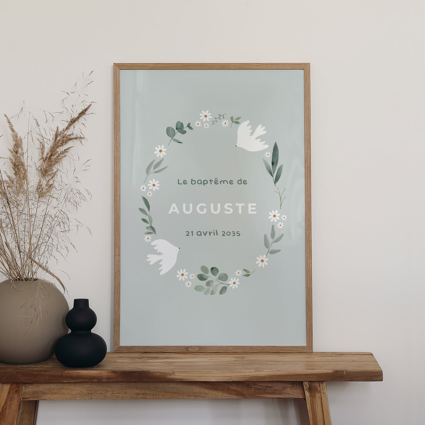 Panneau bienvenue Baptême Portrait 60 x 90 cm Couronne délicate photo N° 2