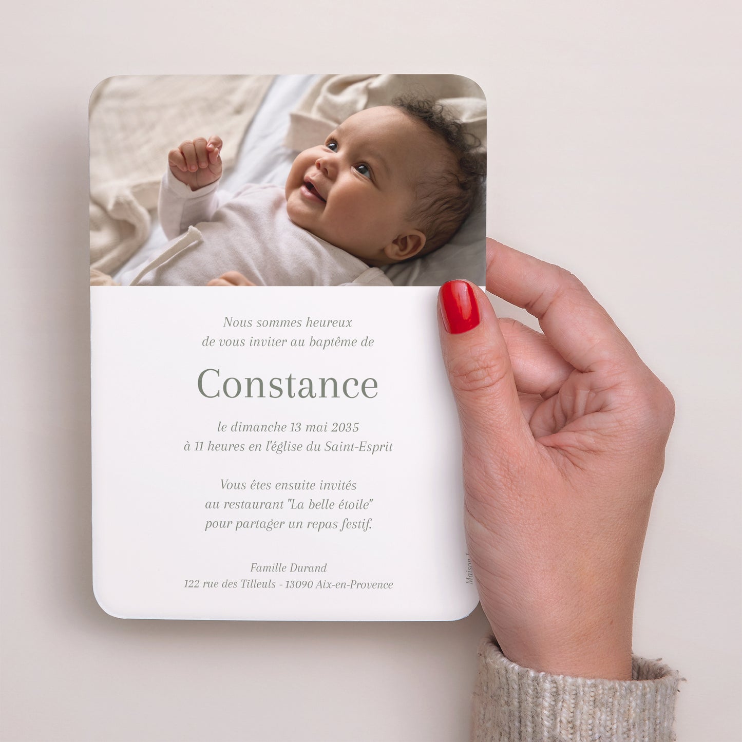 Faire-part Baptême Portrait, bords arrondis Colombe enchantée photo N° 3