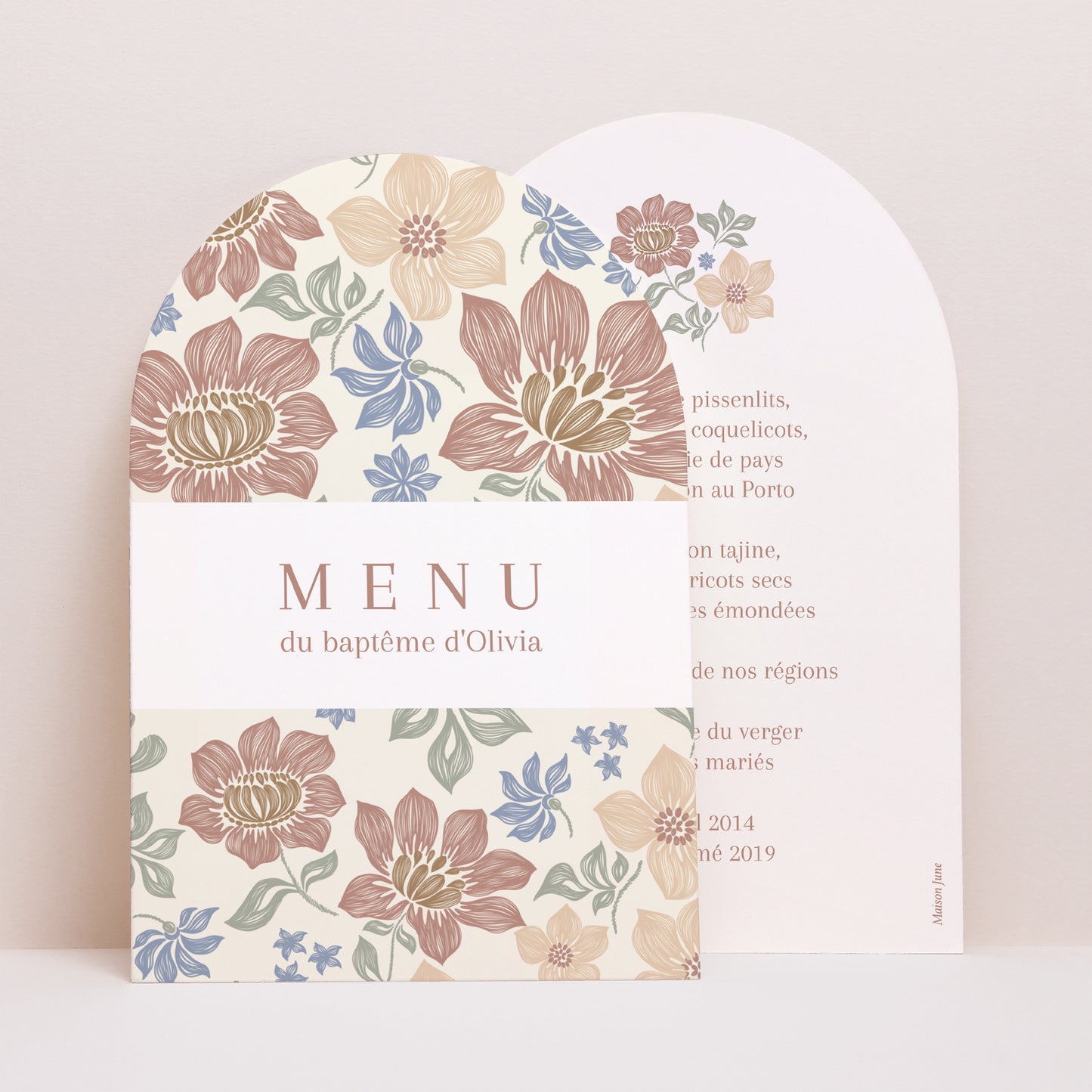 Menu Baptême Arche Fleurs crayonnées photo N° 1