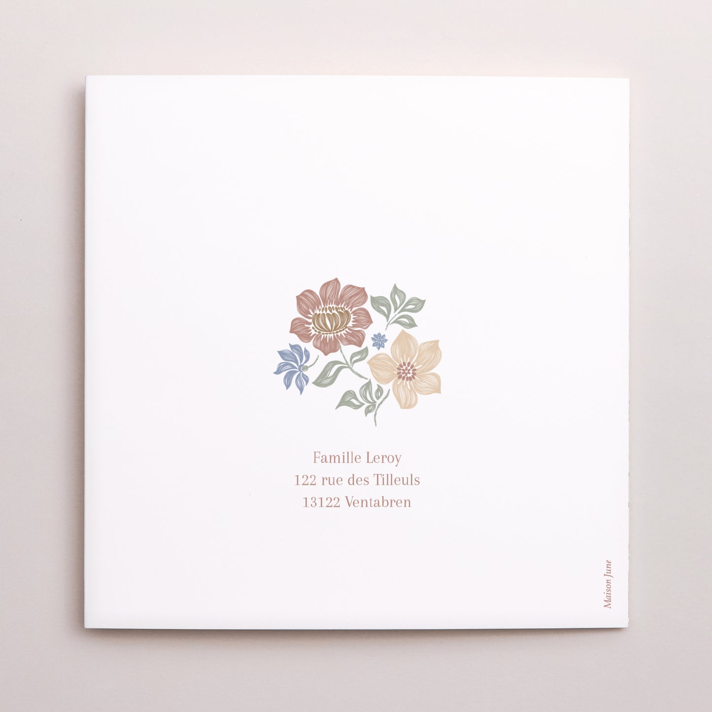 Remerciements Baptême Carré double volet Fleurs crayonnées photo N° 3