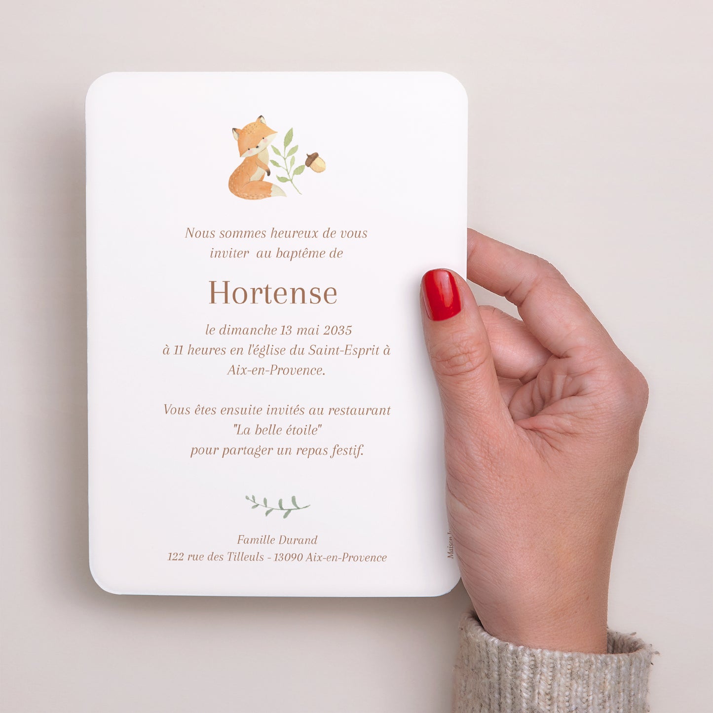 Faire-part Baptême Portrait, bords arrondis Les animaux de la forêt enchantée photo N° 3