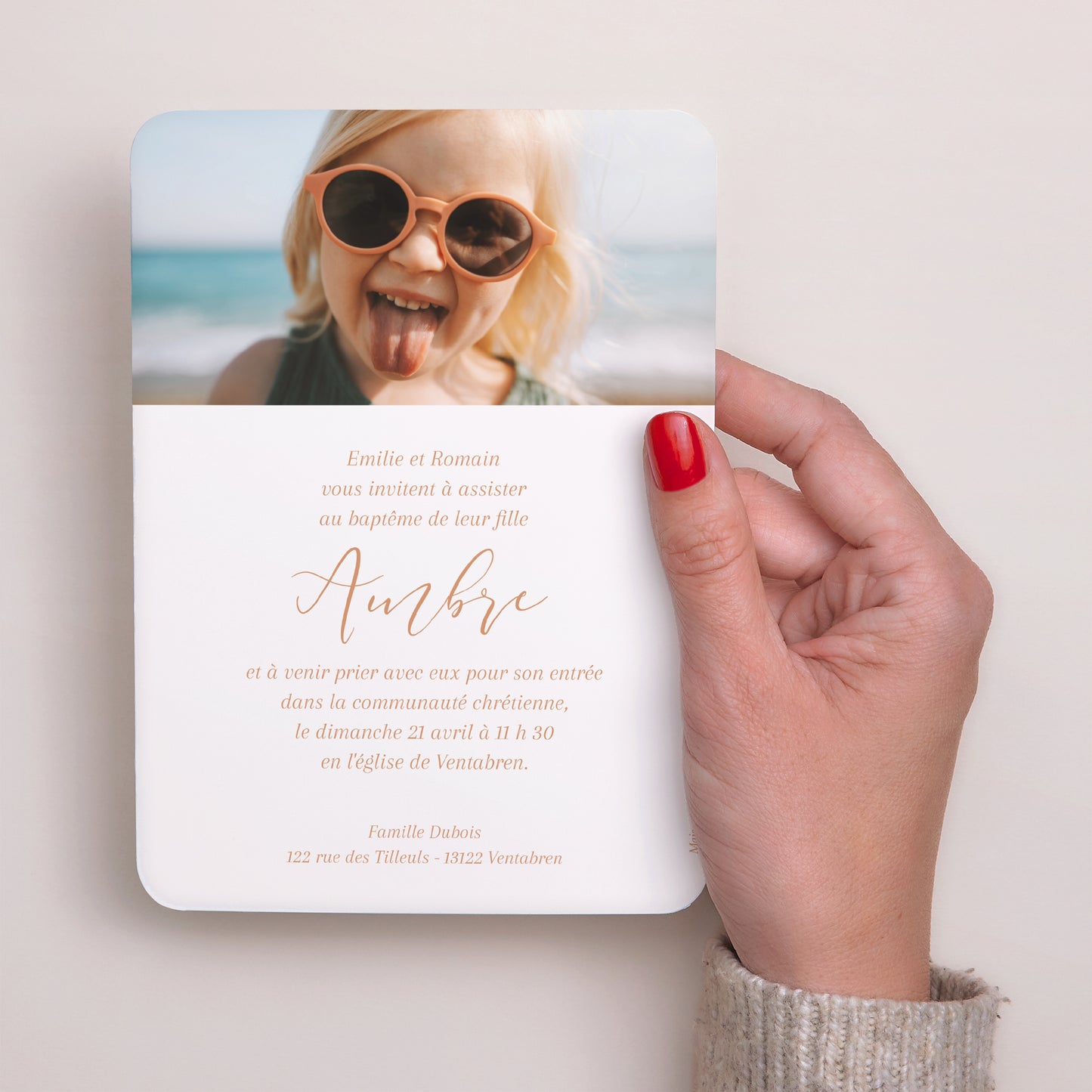 Faire-part Baptême Portrait, bords arrondis Joli cadeau photo N° 3