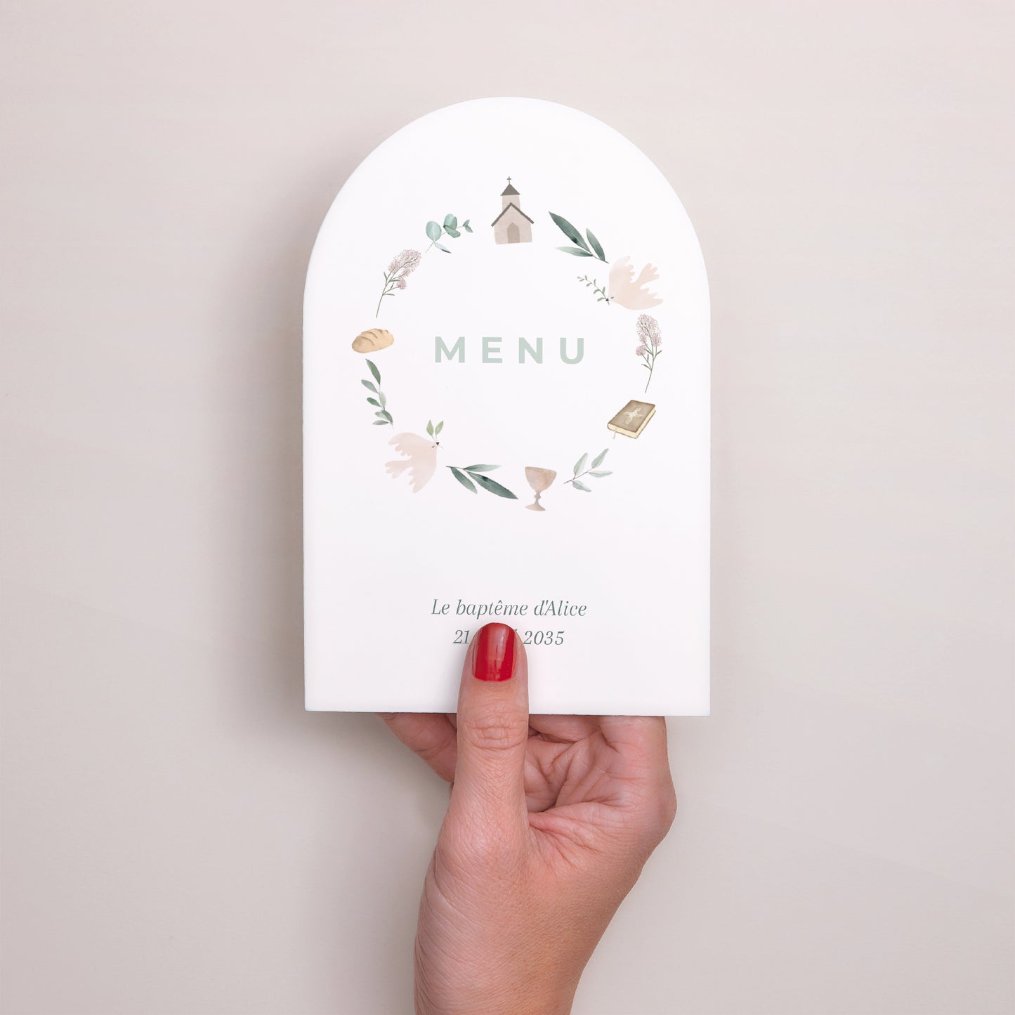 Menu Baptême Arche Couronne symboles religieux photo N° 2