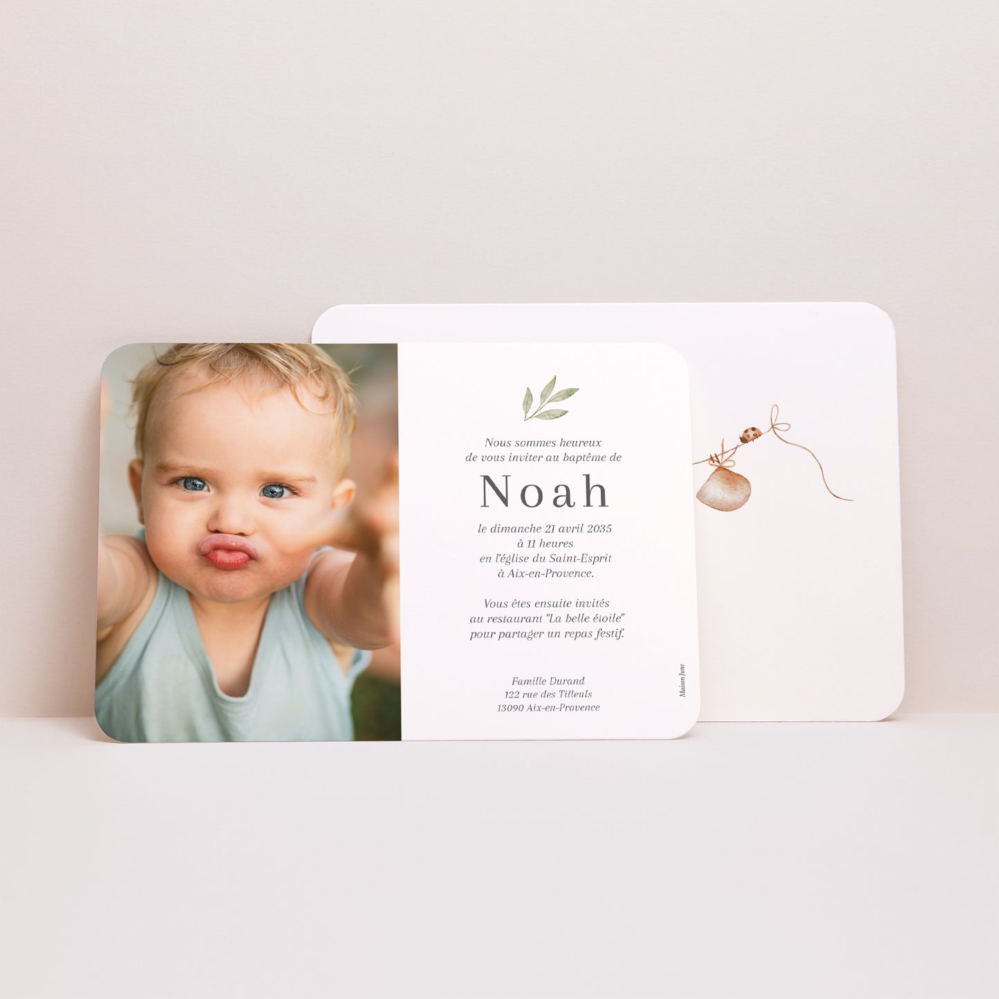 Faire-part Baptême Paysage, bords arrondis Tenue de baptême photo N° 3