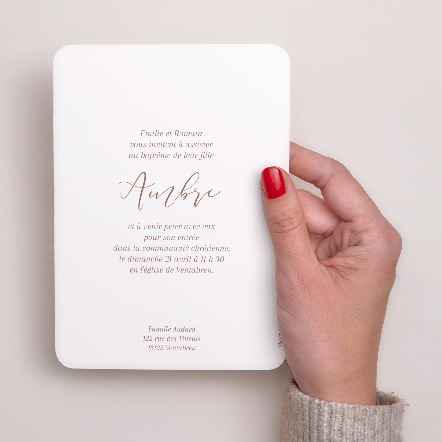 Faire-part Baptême Portrait, bords arrondis Fleurs liberty photo N° 3