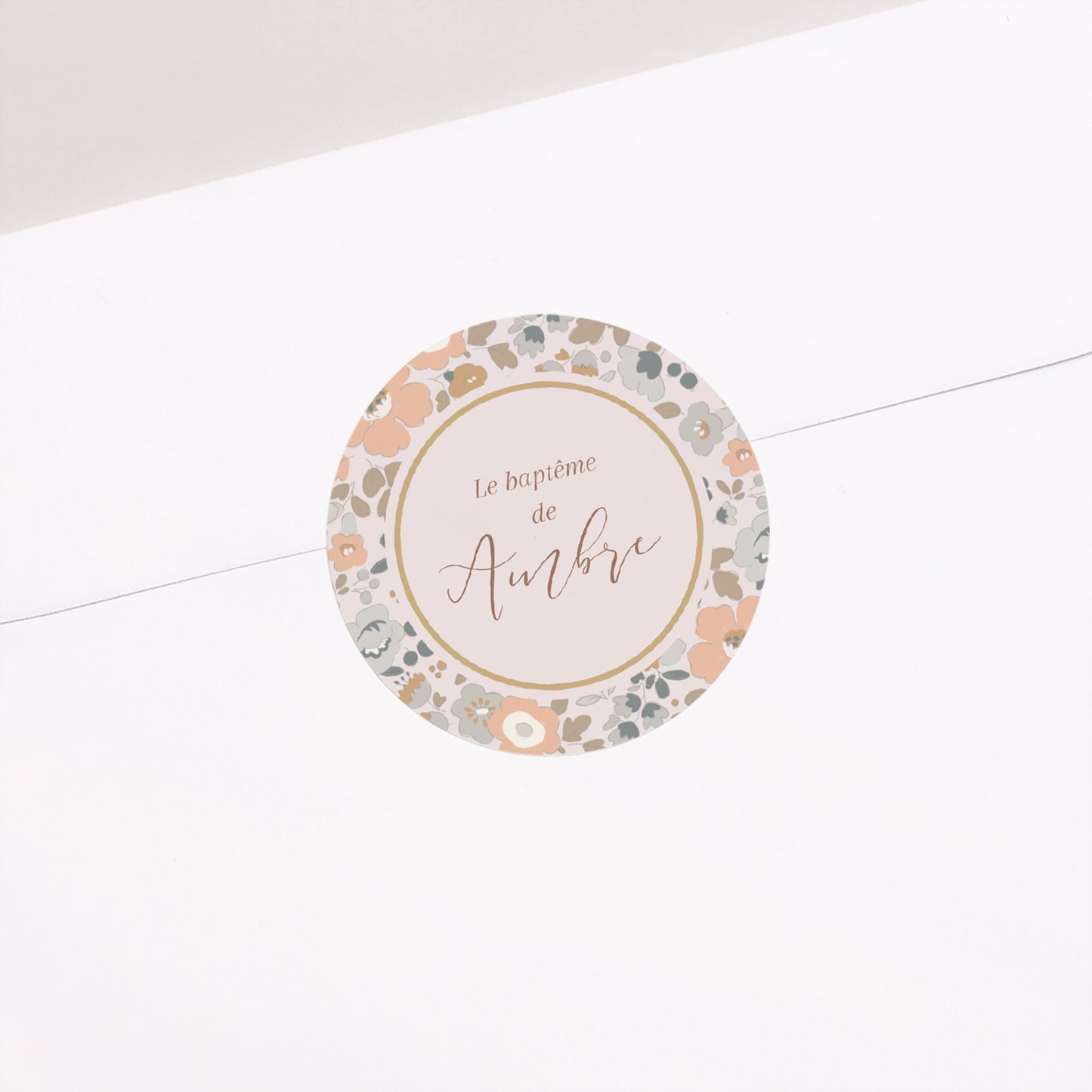 Sticker Baptême Rond Fleurs liberty photo N° 1